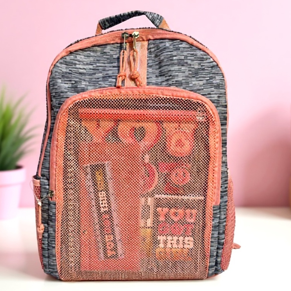 Girls Coral Sporty Backpack 16” + 12 Pc Stationery Set